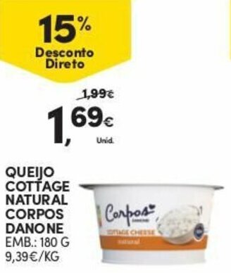 Continente Queijo Cottage Natural Corpos Danone 180g promoção