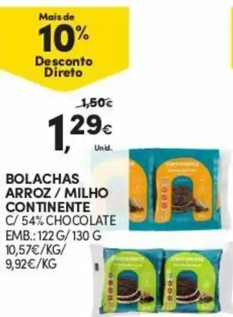 Continente Bolachas Arroz/Milho Continente 122g/130g promoção