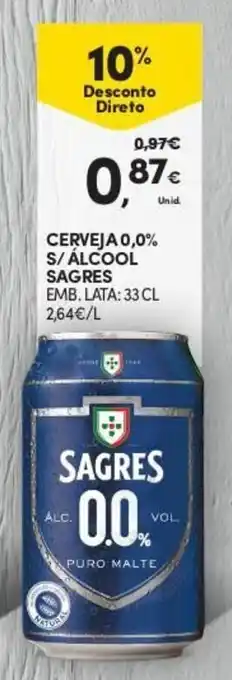 Continente Cerveja 0,0% S/Álcool Sagres 33cl promoção
