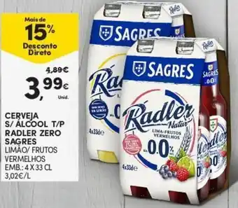 Continente Cerveja C/ Álcool T/P Radler Zero Sagres 4x33cl promoção