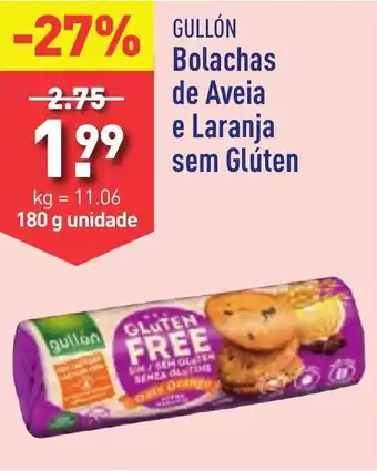 ALDI GULLÓN Bolachas de Aveia e Laranja sem Glúten 180g promoção