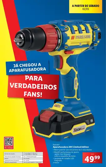 Lidl Parkside Aparafusadora 20V Limited Edition promoção