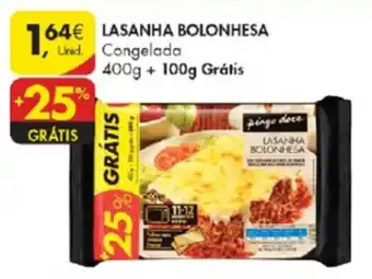 Pingo Doce Lasanha Bolonhesa 400g + 100g Grátis promoção