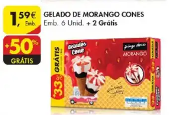 Pingo Doce Gelado de Morango Cones 6 unid promoção