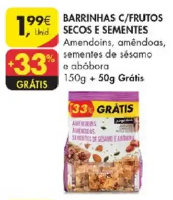Pingo Doce Barrinhas C/Frutos Secos e Sementes 150g promoção