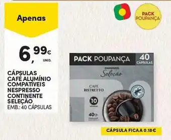Continente CÁPSULAS CAFÉ ALUMÍNIO COMPATÍVEIS NESPRESSO CONTINENTE SELEÇÃO EMB.: 40 CÁPSULAS promoção