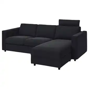 IKEA Vimle Sofá 3 lugares c/chaise longue, c/apoio p/cabeça Saxemara/azul-preto promoção