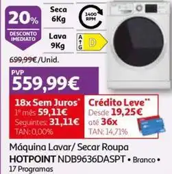 Auchan Hotpoint - máquina lavar / secar roupa ndb9636daspt promoção