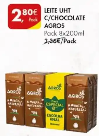 Pingo Doce LEITE UHT C/CHOCOLATE AGROS Pack 8x200ml promoção