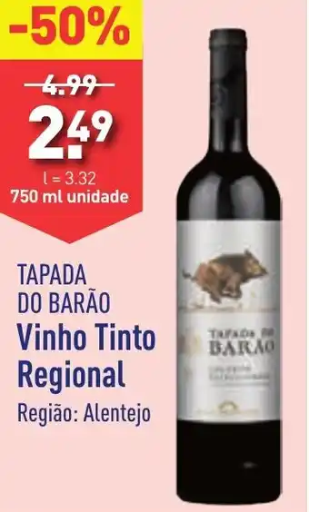 ALDI TAPADA DO BARÃO Vinho Tinto Regional 750ml promoção