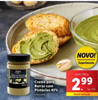 Lidl Deluxe Creme para Barrar com Pistácios 45% Emb. 190 g promoção