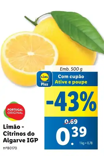 Lidl Limão - Citrinos do Algarve IGP Emb. 500 g promoção