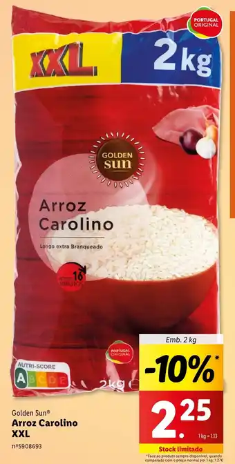 Lidl Golden Sun Arroz Carolino XXL Emb. 2 kg promoção