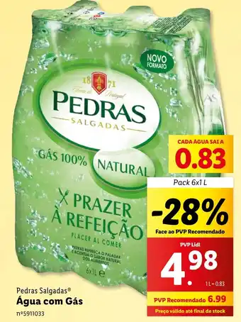 Lidl Pedras Salgadas Água com Gás Pack 6x1 L promoção