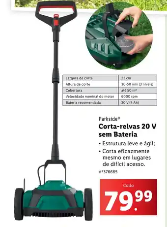 Lidl Parkside Corta-relvas 20 V sem Bateria promoção