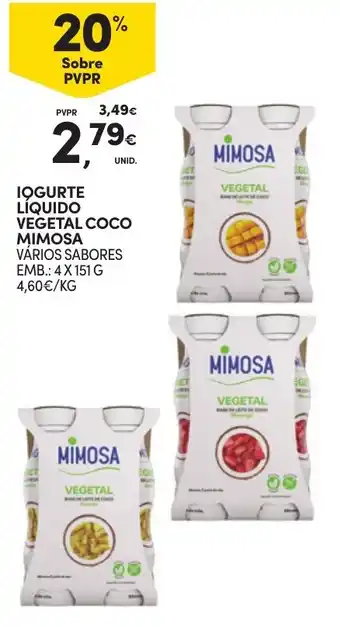 Continente IOGURTE LÍQUIDO VEGETAL COCO MIMOSA VARIOS SABORES EMB.: 4 X 151 G promoção
