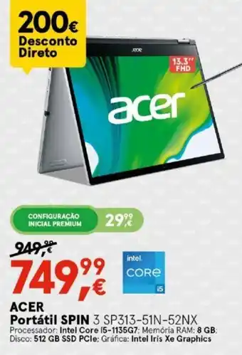 Worten Acer Portátil SPIN 3 SP313-51N-52NX promoção