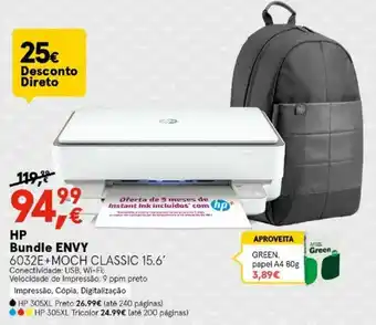Worten HP Bundle ENVY 6032E+MPCH CLASSIC 15.6" promoção