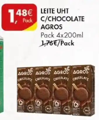 Pingo Doce LEITE UHT C/CHOCOLATE AGROS Pack 4x200ml promoção
