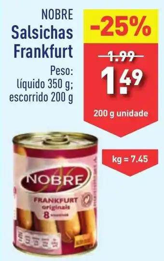 ALDI NOBRE Salsichas Frankfurt 200 g unidade promoção