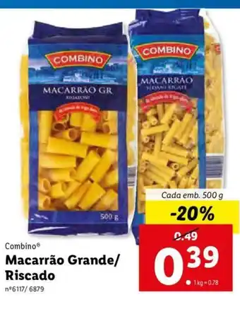 Lidl Macarrão Grande/ Riscado 500g promoção