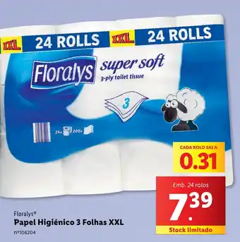 Lidl Floralys Papel Higiénico 3 Folhas XXL promoção