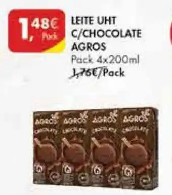 Pingo Doce LEITE UHT C/CHOCOLATE AGROS Pack 4x200ml promoção
