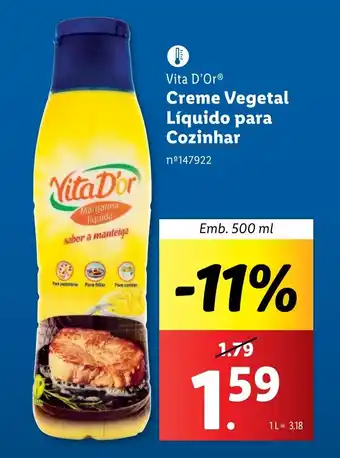 Lidl Vita D'Or Creme Vegetal Líquido para Cozinhar Emb. 500 ml promoção