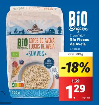 Lidl Crownfield Bio Flocos de Aveia Emb. 500 g promoção