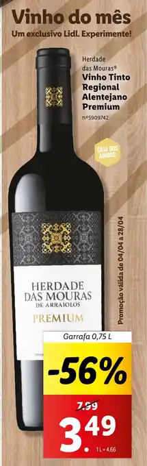 Herdade das Mouras Vinho Tinto Regional Alentejano Premium Garrafa 0,75 L