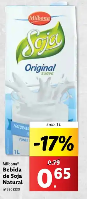 Lidl Milbona Bebida de Soja Natural Emb. 1L promoção