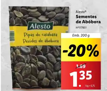 Lidl Alesto Sementes de Abóbora Emb. 200 g promoção