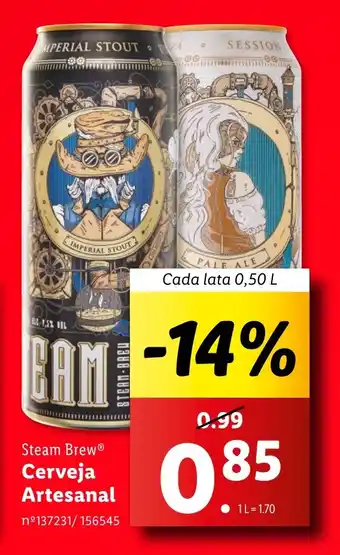 Lidl Steam Brew Cerveja Artesanal Cada lata 0,50 L promoção