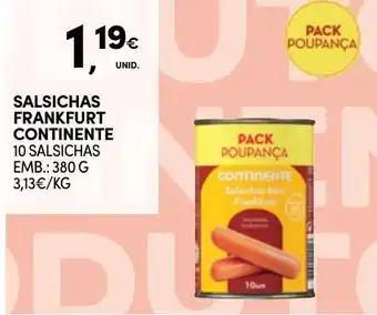 Continente SALSICHAS FRANKFURT CONTINENTE 10 SALSICHAS EMB.: 380 G promoção