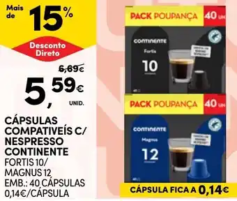 Continente CÁPSULAS COMPATIVEÍS C/ NESPRESSO CONTINENTE FORTIS 10/ MAGNUS 12 EMB.: 40 CAPSULAS promoção
