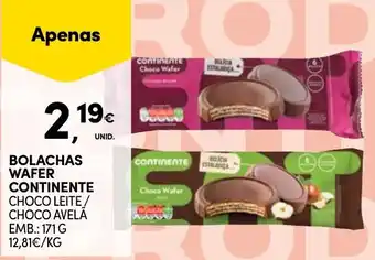 Continente BOLACHAS WAFER CONTINENTE CHOCO LEITE/ CHOCO AVELA EMB.: 171 G promoção