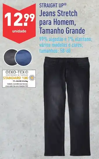 Straight Up Jeans Stretch para Homem, Tamanho Grande 58-60