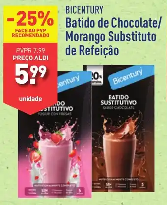 ALDI BICENTURY Batido de Chocolate/ Morango Substituto de Refeição promoção