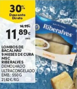 Continente Lombos de Bacalhau 9 Meses de Cura MSC Riberalves 550g promoção