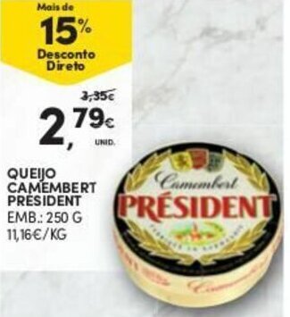 Continente Queijo Camembert Président 250g promoção