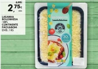 Continente Lasanha Bolonhesa -30% Continente Fácil&Bom 1kg promoção