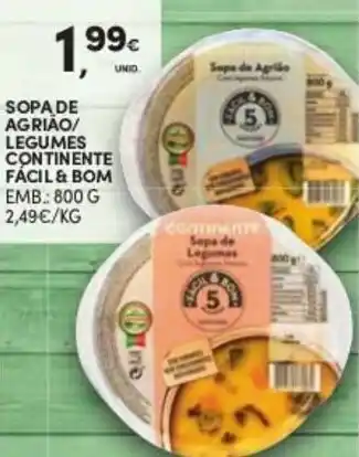 Continente Sopa de Agrião/Legumes Continente Fácil&Bom 800g promoção