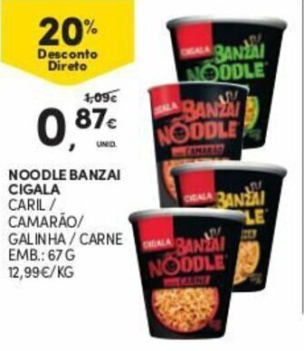 Continente Noodle Banzai Cigala 67g promoção