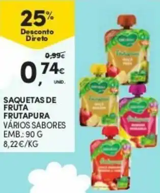 Continente Saquetas de Fruta Frutapura 90g promoção