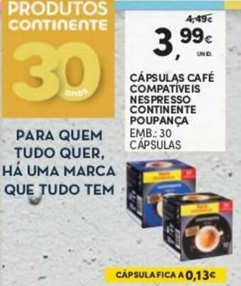 Continente Cápsulas Café Compatíveis Nespresso Continente Poupança 30 Cápsulas promoção