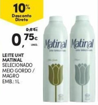 Continente Leite UHT Matinal 1L promoção