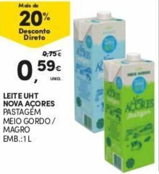 Continente Leite UHT Nova Açores 1L promoção
