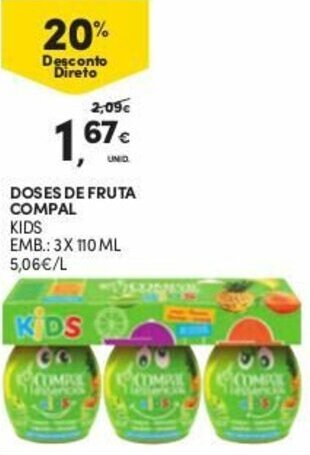 Continente Doses de Fruta Compal Kids 3x110ml promoção