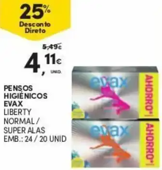 Continente Pensos Higiénicos Evax 24/20 Unid promoção