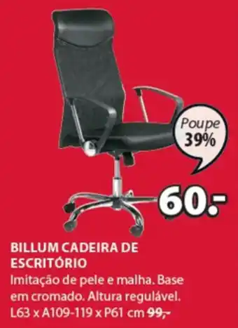 JYSK Billum Cadeira de Escritório L63 x A109-119 x P61cm promoção